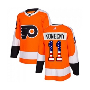 Adidas Philadelphia Flyers #11 Travis Konecny Authentic Orange USA Flag Fashion NHL Jersey