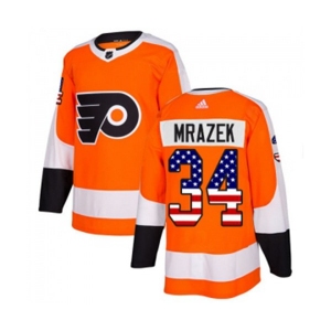 Adidas Philadelphia Flyers #34 Petr Mrazek Authentic Orange USA Flag Fashion NHL Jersey