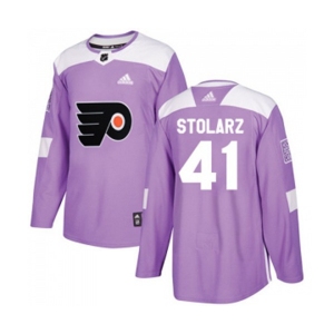 Adidas Philadelphia Flyers #41 Anthony Stolarz Authentic Purple Fights Cancer Practice NHL Jersey