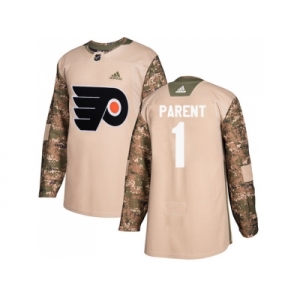 Men Adidas Philadelphia Flyers #1 Bernie Parent Camo Authentic 2017 Veterans Day Stitched NHL Jersey