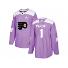 Men Adidas Philadelphia Flyers #1 Bernie Parent Purple Authentic Fights Cancer Stitched NHL Jersey