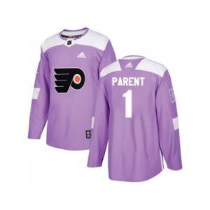 Men Adidas Philadelphia Flyers #1 Bernie Parent Purple Authentic Fights Cancer Stitched NHL Jersey