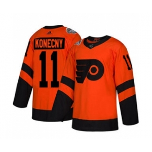 Men's Flyers #11 Travis Konecny Orange 2019 Stadium Series Stitched Hockey Jersey