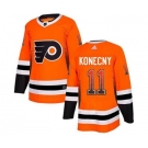 Men's Flyers #11 Travis Konecny Orange Home Drift Fashion Stitched Hockey Jersey