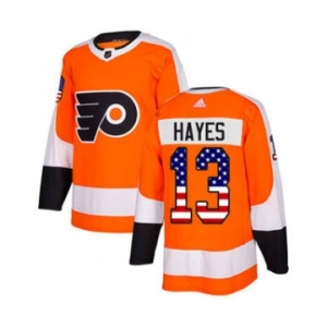 Men's Flyers #13 Kevin Hayes Orange Home Authentic USA Flag Stitched Hockey Jersey