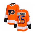 Men's Flyers #15 Matt Niskanen Orange Home Authentic USA Flag Stitched Hockey Jersey