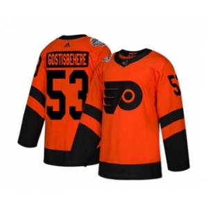 Men's Flyers #53 Shayne Gostisbehere Orange 2019 Stadium Series Stitched Hockey Jersey