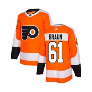 Men's Flyers #61 Justin Braun Orange Home Authentic Stitched Hockey Jersey