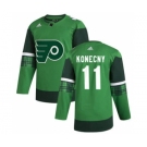 Men's Philadelphia Flyers #11 Travis Konecny 2020 St. Patrick's Day Stitched Hockey Jersey Green