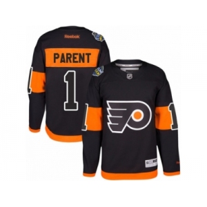 Men's Reebok Philadelphia Flyers #1 Bernie Parent Authentic Black 2017 Stadium Series NHL Jersey