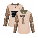 Women Adidas Philadelphia Flyers #1 Bernie Parent Authentic Camo Veterans Day Practice NHL Jersey
