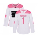 Women Adidas Philadelphia Flyers #1 Bernie Parent Authentic White Pink Fashion NHL Jersey
