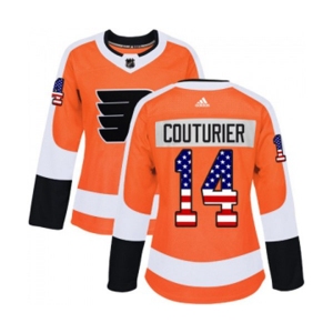 Women Adidas Philadelphia Flyers #14 Sean Couturier Authentic Orange USA Flag Fashion NHL Jersey