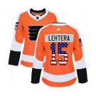 Women Adidas Philadelphia Flyers #15 Jori Lehtera Authentic Orange USA Flag Fashion NHL Jersey
