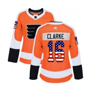 Women Adidas Philadelphia Flyers #16 Bobby Clarke Authentic Orange USA Flag Fashion NHL Jersey