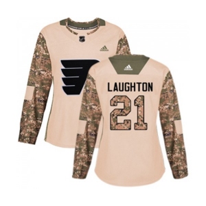 Women Adidas Philadelphia Flyers #21 Scott Laughton Authentic Camo Veterans Day Practice NHL Jersey