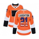 Women Adidas Philadelphia Flyers #21 Scott Laughton Authentic Orange USA Flag Fashion NHL Jersey