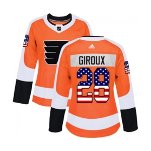 Women Adidas Philadelphia Flyers #28 Claude Giroux Authentic Orange USA Flag Fashion NHL Jersey