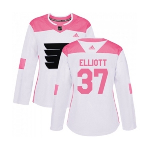 Women Adidas Philadelphia Flyers #37 Brian Elliott Authentic White Pink Fashion NHL Jersey