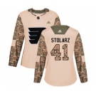 Women Adidas Philadelphia Flyers #41 Anthony Stolarz Authentic Camo Veterans Day Practice NHL Jersey