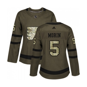 Women Adidas Philadelphia Flyers #5 Samuel Morin Authentic Green Salute to Service NHL Jersey