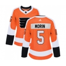 Women Adidas Philadelphia Flyers #5 Samuel Morin Authentic Orange Home NHL Jersey