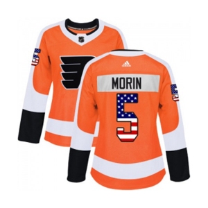 Women Adidas Philadelphia Flyers #5 Samuel Morin Authentic Orange USA Flag Fashion NHL Jersey