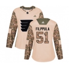 Women Adidas Philadelphia Flyers #51 Valtteri Filppula Authentic Camo Veterans Day Practice NHL Jersey