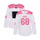 Women Adidas Philadelphia Flyers #68 Jaromir Jagr Authentic White Pink Fashion NHL Jersey