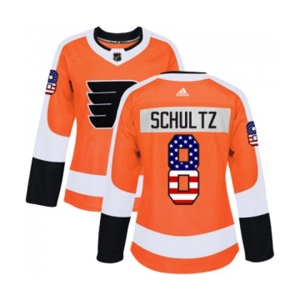 Women Adidas Philadelphia Flyers #8 Dave Schultz Authentic Orange USA Flag Fashion NHL Jersey