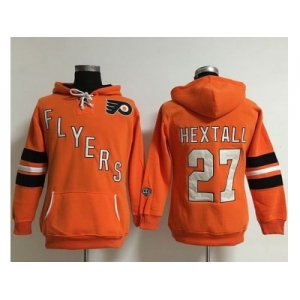 Women Philadelphia Flyers #27 Ron Hextall Orange Old Time Heidi NHL Hoodie