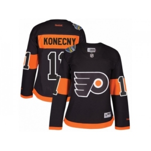 Women's Reebok Philadelphia Flyers #11 Travis Konecny Authentic Black 2017 Stadium Series NHL Jersey