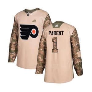 Youth Adidas Philadelphia Flyers #1 Bernie Parent Authentic Camo Veterans Day Practice NHL Jersey