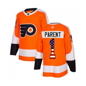 Youth Adidas Philadelphia Flyers #1 Bernie Parent Authentic Orange USA Flag Fashion NHL Jersey