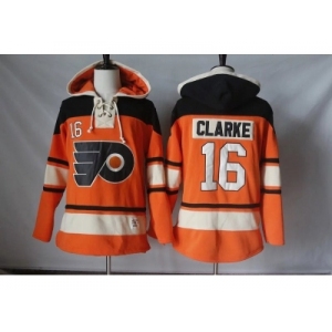 Men's Philadelphia Flyers #16 Bobby Clarke Orange Sawyer Hooded Sweatshirt Stitched NHL Jersey
