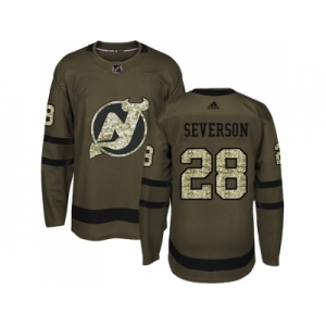 Adidas New Jersey Devils #28 Damon Severson Green Salute to Service Stitched NHL Jersey
