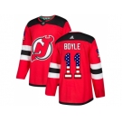 Men Adidas New Jersey Devils #11 Brian Boyle Red Home Authentic USA Flag Stitched NHL Jersey