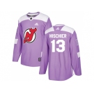 Men Adidas New Jersey Devils #13 Nico Hischier Purple Authentic Fights Cancer Stitched NHL Jersey