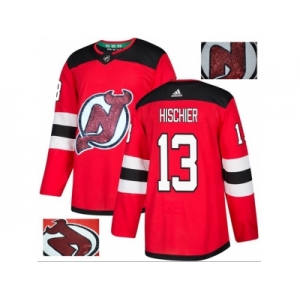 Men Adidas New Jersey Devils #13 Nico Hischier Red Home Authentic Fashion Gold Stitched NHL Jersey