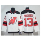 Men Adidas New Jersey Devils #13 Nico Hischier White Road Authentic Stitched NHL Jersey