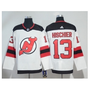 Men Adidas New Jersey Devils #13 Nico Hischier White Road Authentic Stitched NHL Jersey