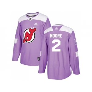 Men Adidas New Jersey Devils #2 John Moore Purple Authentic Fights Cancer Stitched NHL Jersey