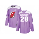 Men Adidas New Jersey Devils #28 Damon Severson Purple Authentic Fights Cancer Stitched NHL Jersey