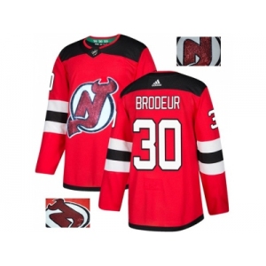 Men Adidas New Jersey Devils #30 Martin Brodeur Red Home Authentic Fashion Gold Stitched NHL Jersey