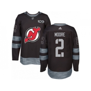 Men's Adidas New Jersey Devils #2 John Moore Authentic Black 1917-2017 100th Anniversary NHL Jersey