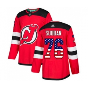 Men's Devils #76 P. K. Subban Red Home USA Flag Stitched Hockey Jersey