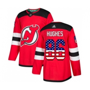 Men's Devils #86 Jack Hughes Red Home USA Flag Stitched Hockey Jersey