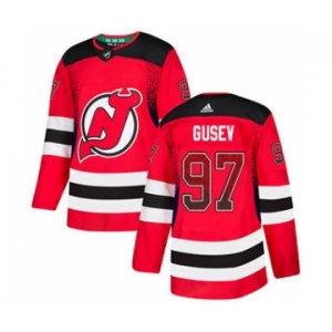 Men's Devils #97 Nikita Gusev Red Home Authentic Drift Fashion Stitched Hockey Jersey