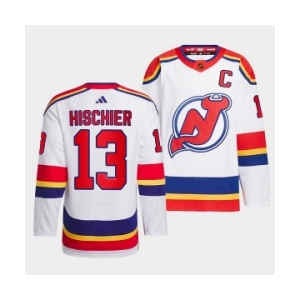 Men's New Jersey Devils #13 Nico Hischier White 2022-23 Reverse Retro Stitched Jerse