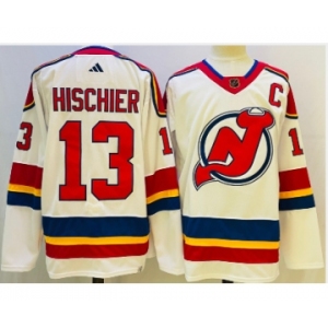 Men's New Jersey Devils #13 Nico Hischier White 2022 Reverse Retro Authentic Jersey